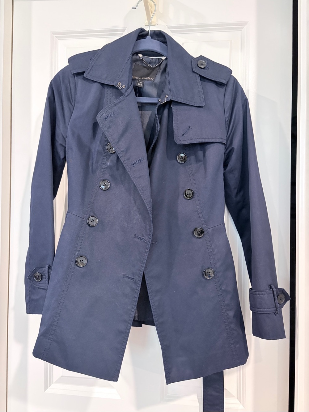 BANANA REPUBLIC Women's Navy Double-Breasted Trench Coat- with back pleats